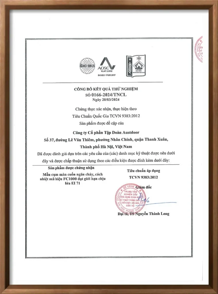 CHỨNG NHẬN GIỚI HẠN CHỊU LỬA CỬA FC1000- EI 71